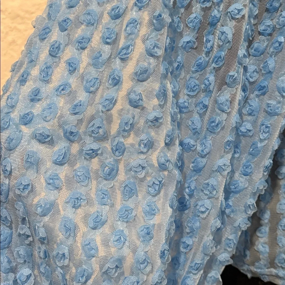 ZARA Sky Blue Textured Puff Sleeve Crop Top Cottagecore Romantic Boho Blouse M